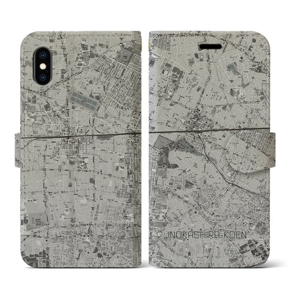 【井の頭公園（東京都）】地図柄iPhoneケース（手帳タイプ）モノトーン・iPhone XS / X 用