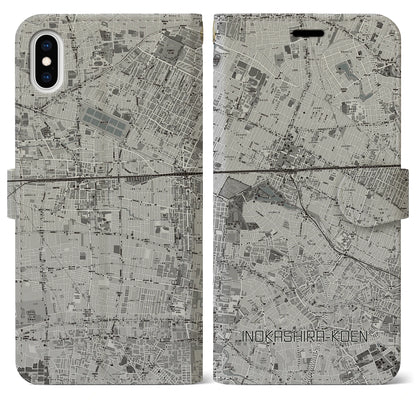 【井の頭公園（東京都）】地図柄iPhoneケース（手帳タイプ）モノトーン・iPhone XS Max 用