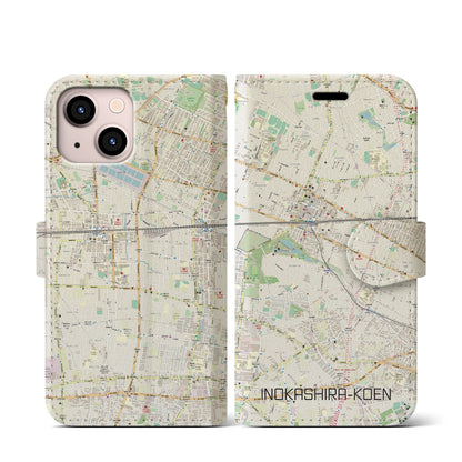 【井の頭公園（東京都）】地図柄iPhoneケース（手帳タイプ）ナチュラル・iPhone 13 mini 用