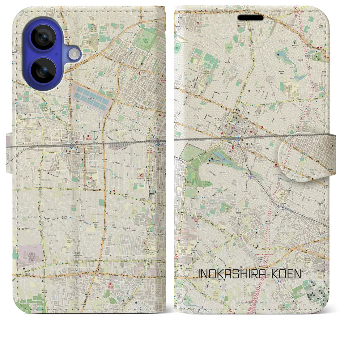 【井の頭公園(東京都)】地図柄iPhoneケース(手帳タイプ)ナチュラル・iPhone 16 Pro Max 用