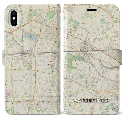 【井の頭公園（東京都）】地図柄iPhoneケース（手帳タイプ）ナチュラル・iPhone XS Max 用