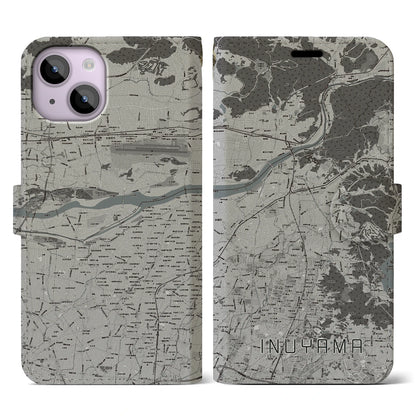 【犬山（愛知県）】地図柄iPhoneケース（手帳タイプ）モノトーン・iPhone 14 用