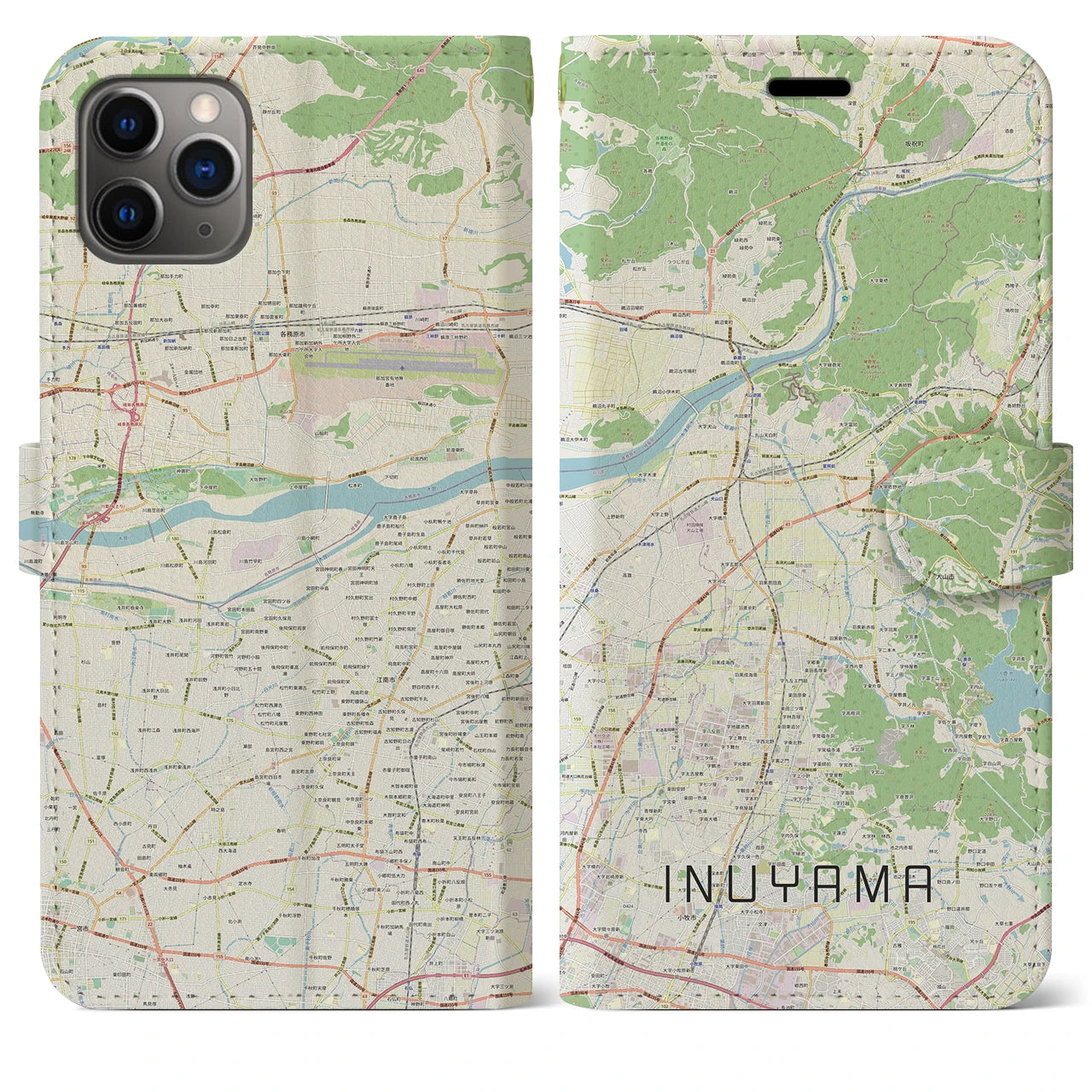 【犬山（愛知県）】地図柄iPhoneケース（手帳タイプ）ナチュラル・iPhone 11 Pro Max 用