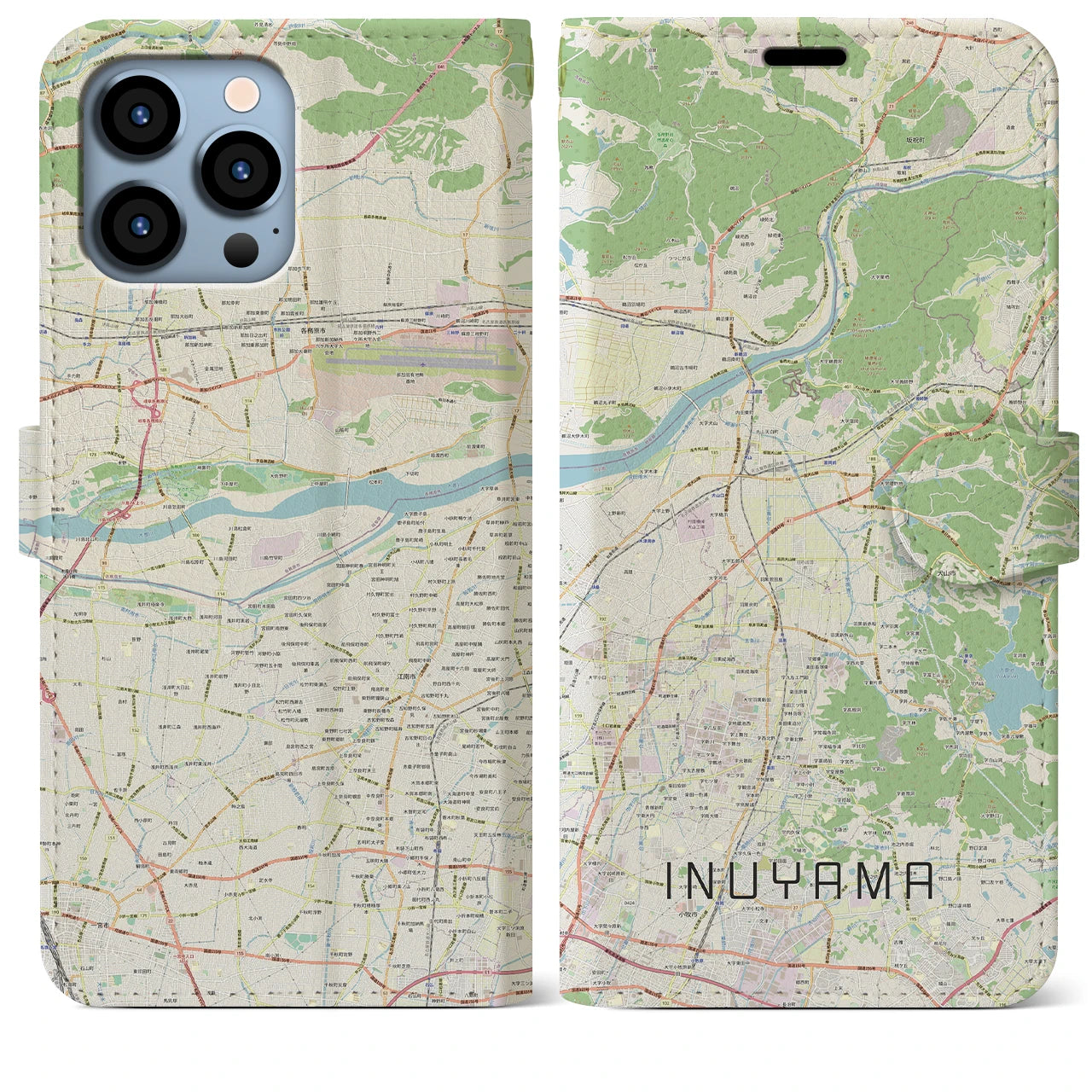 【犬山（愛知県）】地図柄iPhoneケース（手帳タイプ）ナチュラル・iPhone 13 Pro Max 用