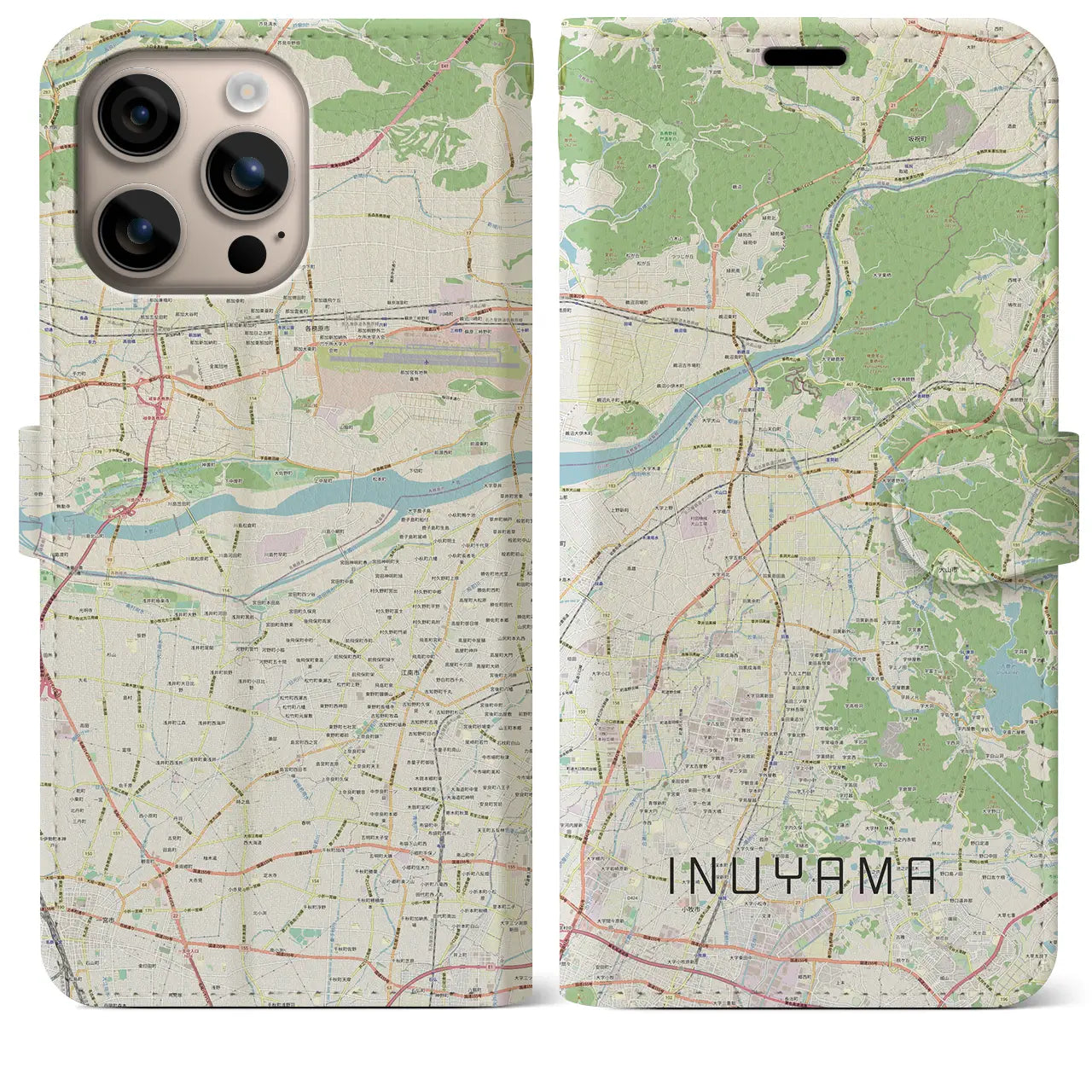 【犬山（愛知県）】地図柄iPhoneケース（手帳タイプ）ナチュラル・iPhone 16 Plus 用