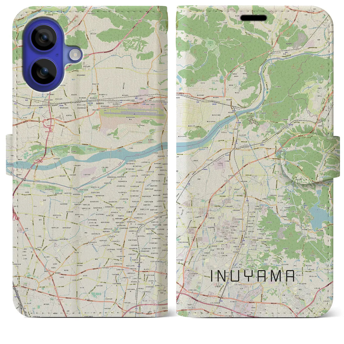 【犬山（愛知県）】地図柄iPhoneケース（手帳タイプ）ナチュラル・iPhone 16 Pro Max 用