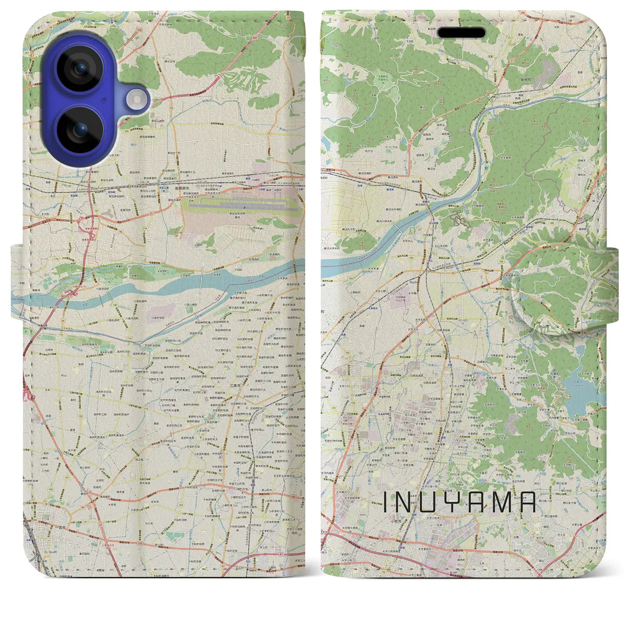 【犬山（愛知県）】地図柄iPhoneケース（手帳タイプ）ナチュラル・iPhone 16 Pro Max 用