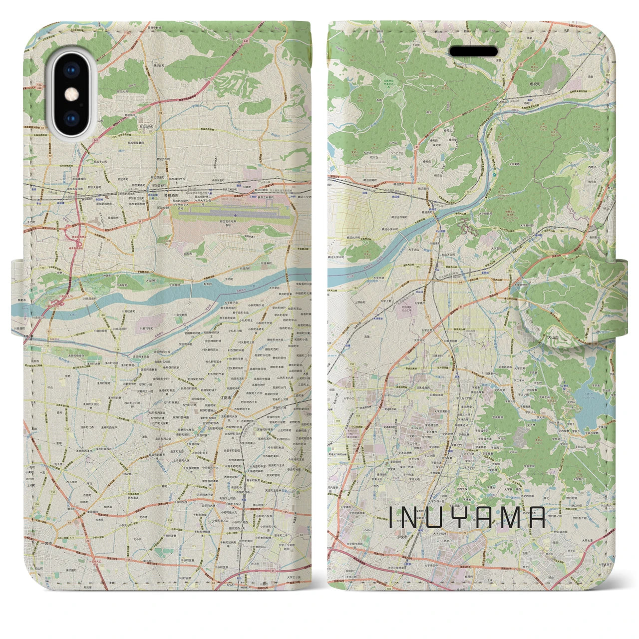 【犬山（愛知県）】地図柄iPhoneケース（手帳タイプ）ナチュラル・iPhone XS Max 用