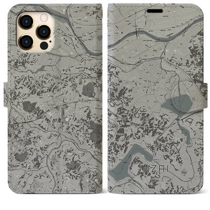 【印西（千葉県）】地図柄iPhoneケース（手帳タイプ）モノトーン・iPhone 12 Pro Max 用
