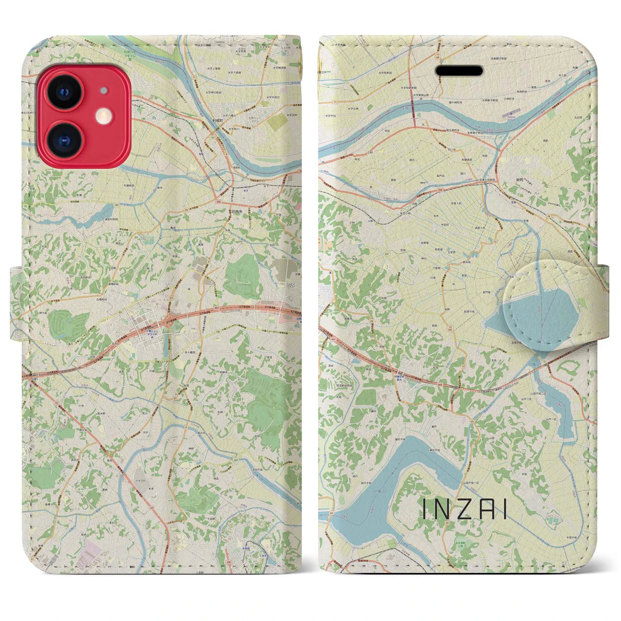 【印西（千葉県）】地図柄iPhoneケース（手帳タイプ）ナチュラル・iPhone 11 用