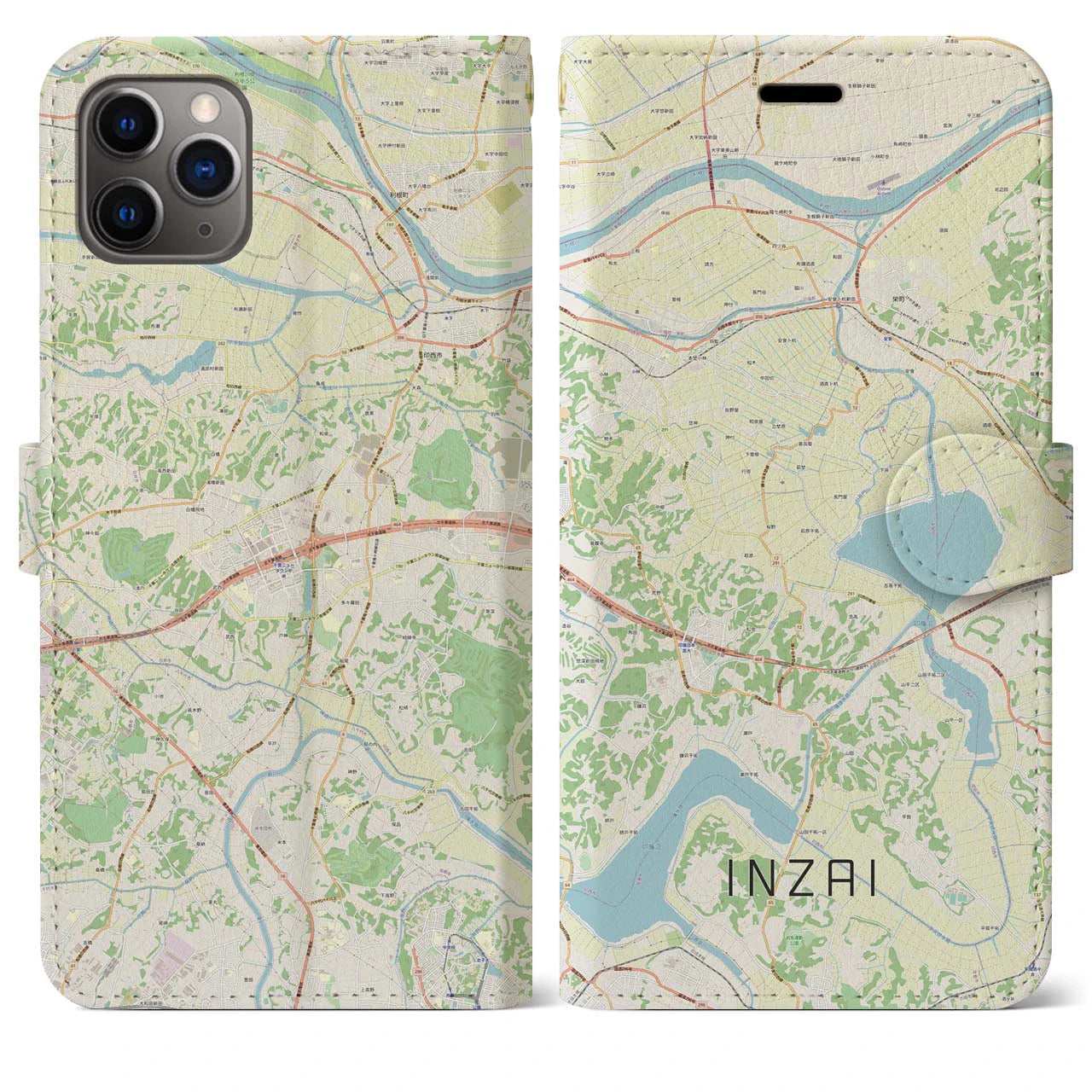 【印西（千葉県）】地図柄iPhoneケース（手帳タイプ）ナチュラル・iPhone 11 Pro Max 用