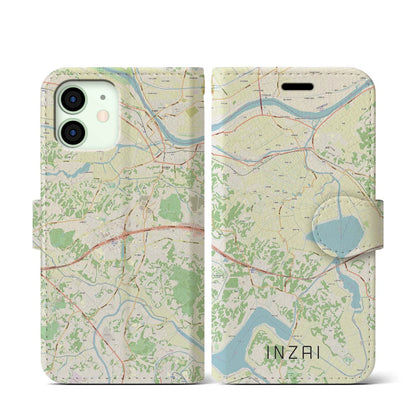 【印西（千葉県）】地図柄iPhoneケース（手帳タイプ）ナチュラル・iPhone 12 mini 用