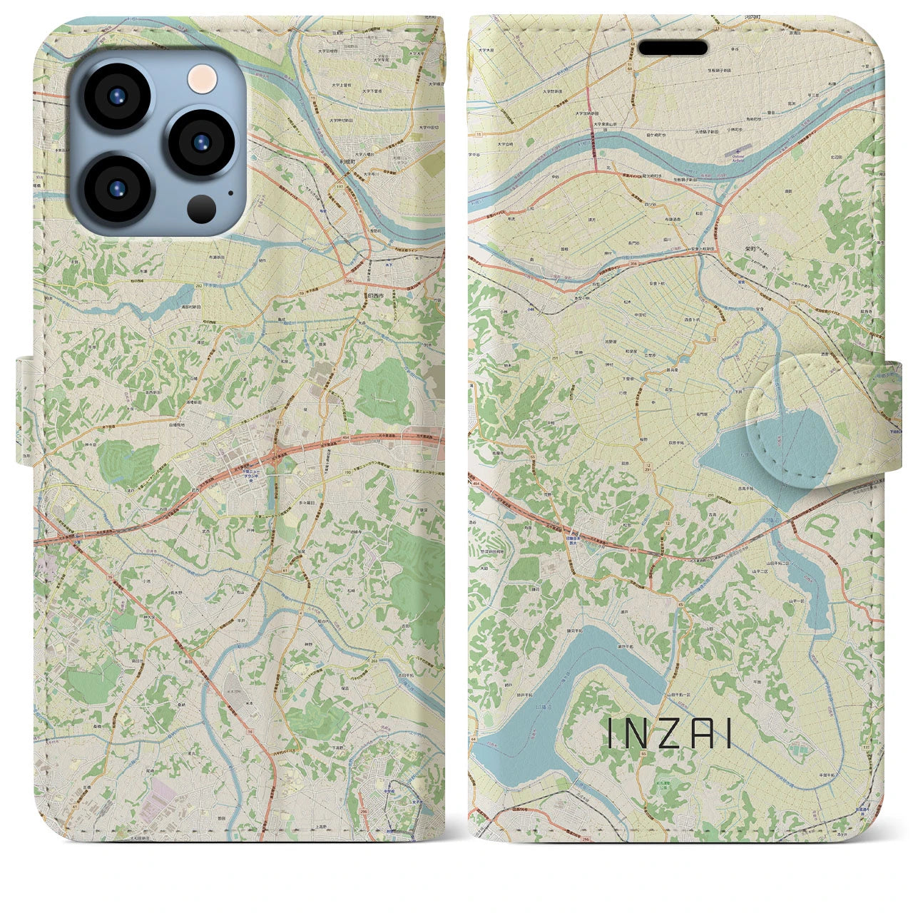 【印西（千葉県）】地図柄iPhoneケース（手帳タイプ）ナチュラル・iPhone 13 Pro Max 用