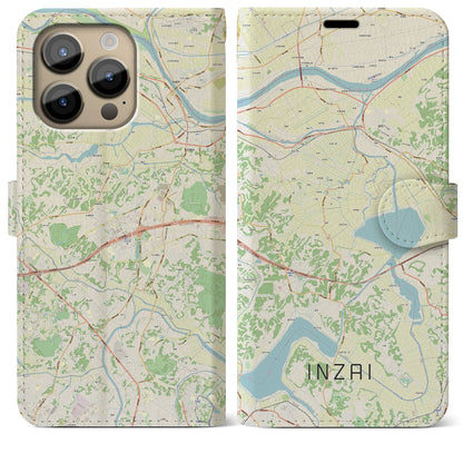 【印西（千葉県）】地図柄iPhoneケース（手帳タイプ）ナチュラル・iPhone 14 Pro Max 用
