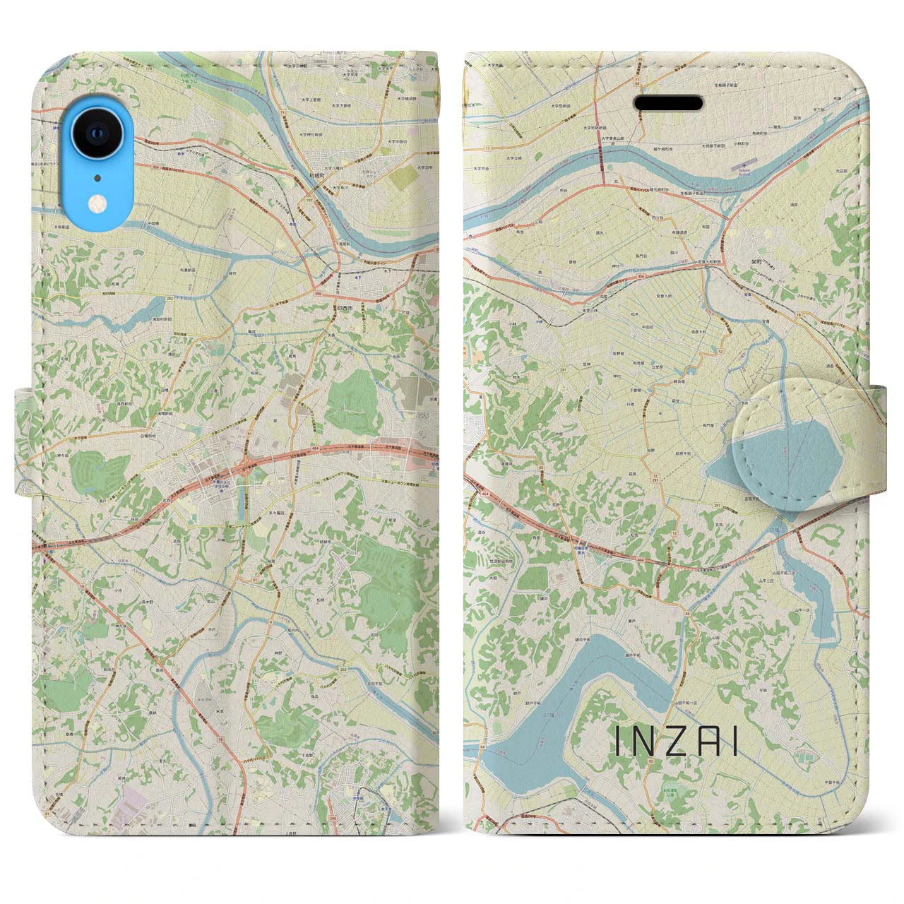 【印西（千葉県）】地図柄iPhoneケース（手帳タイプ）ナチュラル・iPhone XR 用