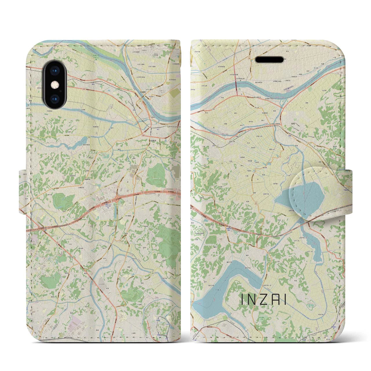 【印西（千葉県）】地図柄iPhoneケース（手帳タイプ）ナチュラル・iPhone XS / X 用