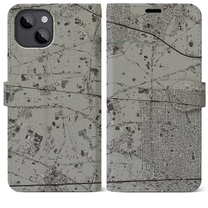 【井荻（東京都）】地図柄iPhoneケース（手帳タイプ）モノトーン・iPhone 14 Plus 用