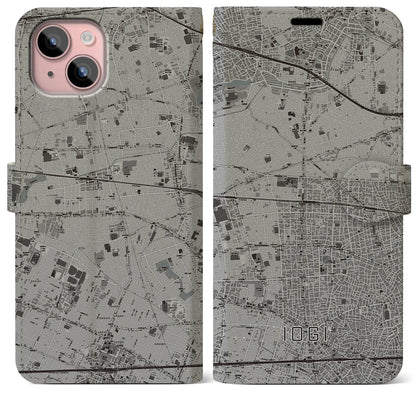 【井荻（東京都）】地図柄iPhoneケース（手帳タイプ）モノトーン・iPhone 15 Plus 用