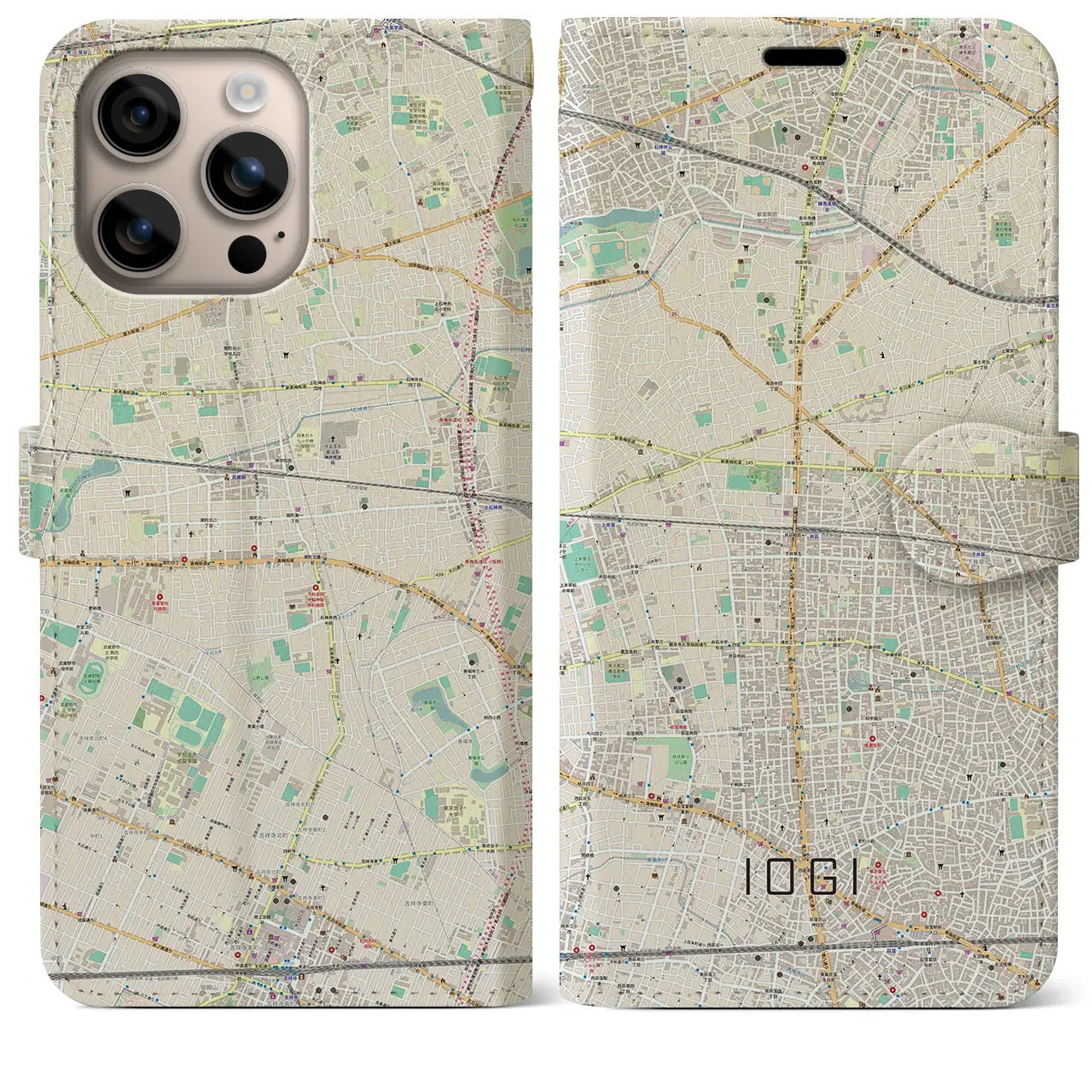 【井荻（東京都）】地図柄iPhoneケース（手帳タイプ）ナチュラル・iPhone 16 Plus 用