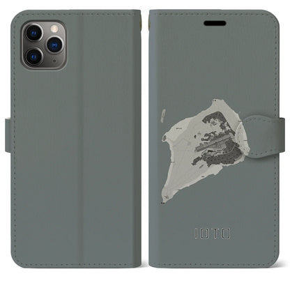 【硫黄島（東京都）】地図柄iPhoneケース（手帳タイプ）モノトーン・iPhone 11 Pro Max 用