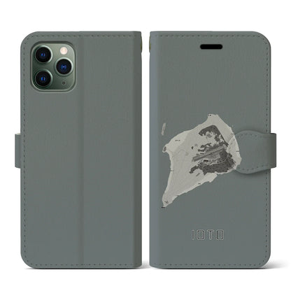 【硫黄島（東京都）】地図柄iPhoneケース（手帳タイプ）モノトーン・iPhone 11 Pro 用