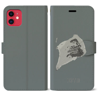 【硫黄島（東京都）】地図柄iPhoneケース（手帳タイプ）モノトーン・iPhone 11 用