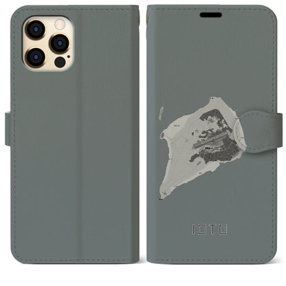 【硫黄島（東京都）】地図柄iPhoneケース（手帳タイプ）モノトーン・iPhone 12 Pro Max 用