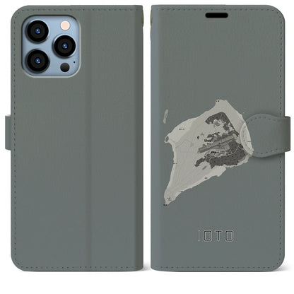 【硫黄島（東京都）】地図柄iPhoneケース（手帳タイプ）モノトーン・iPhone 13 Pro Max 用