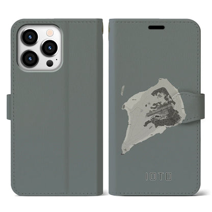 【硫黄島（東京都）】地図柄iPhoneケース（手帳タイプ）モノトーン・iPhone 13 Pro 用