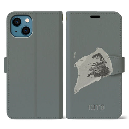 【硫黄島（東京都）】地図柄iPhoneケース（手帳タイプ）モノトーン・iPhone 13 用