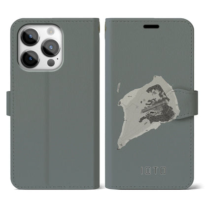 【硫黄島（東京都）】地図柄iPhoneケース（手帳タイプ）モノトーン・iPhone 14 Pro 用