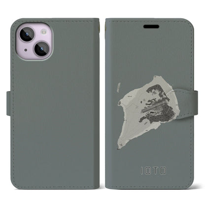 【硫黄島（東京都）】地図柄iPhoneケース（手帳タイプ）モノトーン・iPhone 14 用