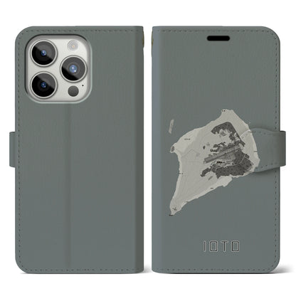 【硫黄島（東京都）】地図柄iPhoneケース（手帳タイプ）モノトーン・iPhone 15 Pro 用