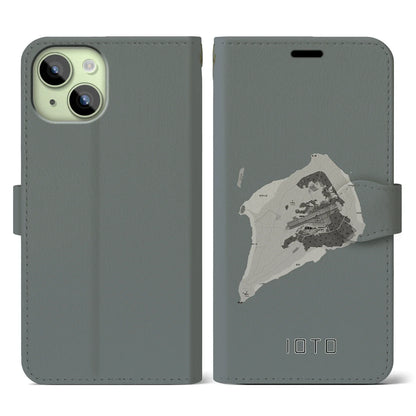 【硫黄島（東京都）】地図柄iPhoneケース（手帳タイプ）モノトーン・iPhone 15 用