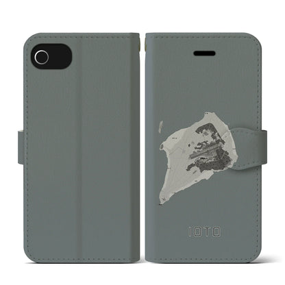 【硫黄島（東京都）】地図柄iPhoneケース（手帳タイプ）モノトーン・iPhone SE（第3 / 第2世代） / 8 / 7 / 6s / 6 用