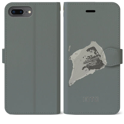 【硫黄島（東京都）】地図柄iPhoneケース（手帳タイプ）モノトーン・iPhone 8Plus /7Plus / 6sPlus / 6Plus 用