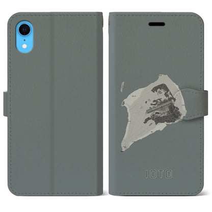 【硫黄島（東京都）】地図柄iPhoneケース（手帳タイプ）モノトーン・iPhone XR 用