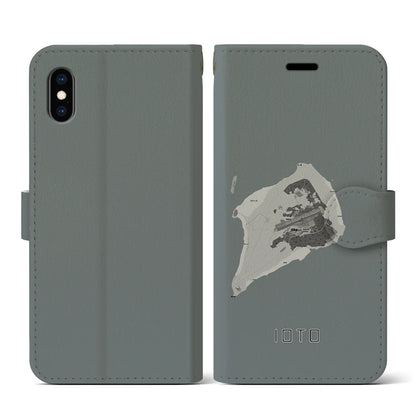 【硫黄島（東京都）】地図柄iPhoneケース（手帳タイプ）モノトーン・iPhone XS / X 用