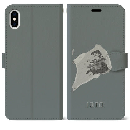 【硫黄島（東京都）】地図柄iPhoneケース（手帳タイプ）モノトーン・iPhone XS Max 用