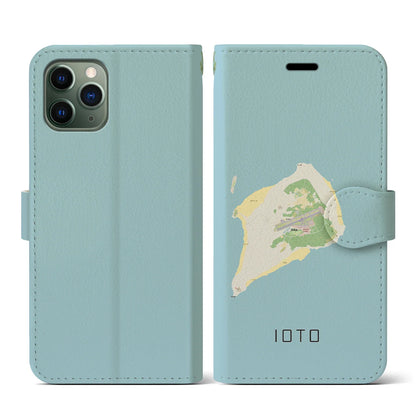 【硫黄島（東京都）】地図柄iPhoneケース（手帳タイプ）ナチュラル・iPhone 11 Pro 用