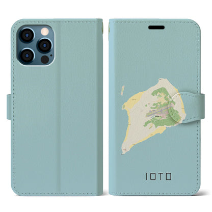 【硫黄島（東京都）】地図柄iPhoneケース（手帳タイプ）ナチュラル・iPhone 12 / 12 Pro 用