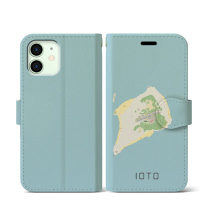 【硫黄島（東京都）】地図柄iPhoneケース（手帳タイプ）ナチュラル・iPhone 12 mini 用