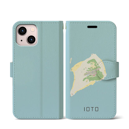 【硫黄島（東京都）】地図柄iPhoneケース（手帳タイプ）ナチュラル・iPhone 13 mini 用