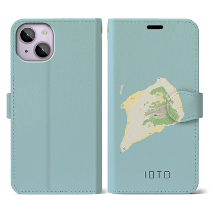 【硫黄島（東京都）】地図柄iPhoneケース（手帳タイプ）ナチュラル・iPhone 14 用