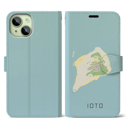 【硫黄島（東京都）】地図柄iPhoneケース（手帳タイプ）ナチュラル・iPhone 15 用