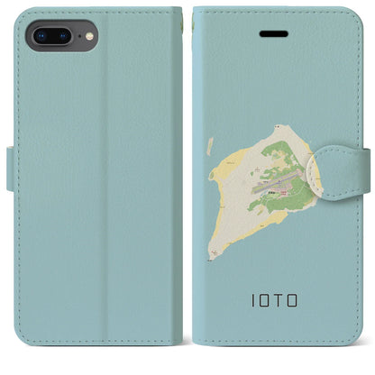 【硫黄島（東京都）】地図柄iPhoneケース（手帳タイプ）ナチュラル・iPhone 8Plus /7Plus / 6sPlus / 6Plus 用