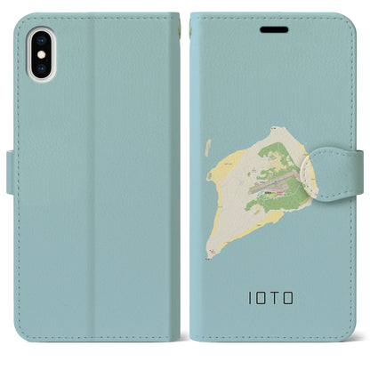 【硫黄島（東京都）】地図柄iPhoneケース（手帳タイプ）ナチュラル・iPhone XS Max 用