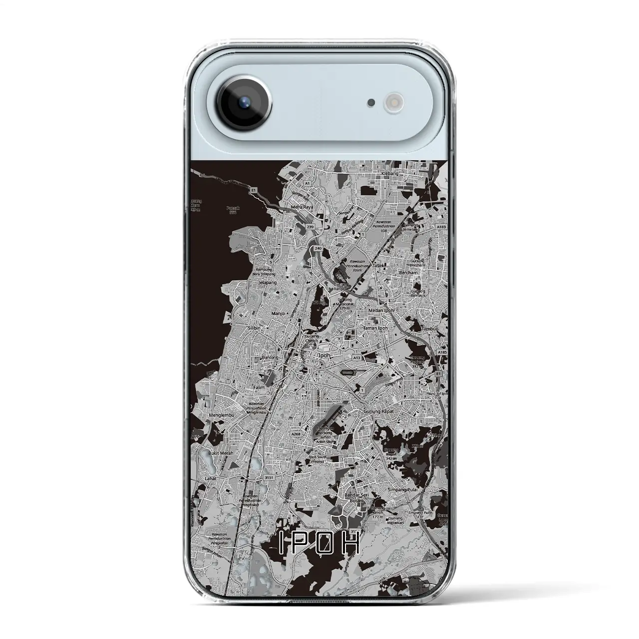 【イポー（マレーシア）】地図柄iPhoneケース（クリアタイプ）モノトーン・iPhone 17 Pro Max 用