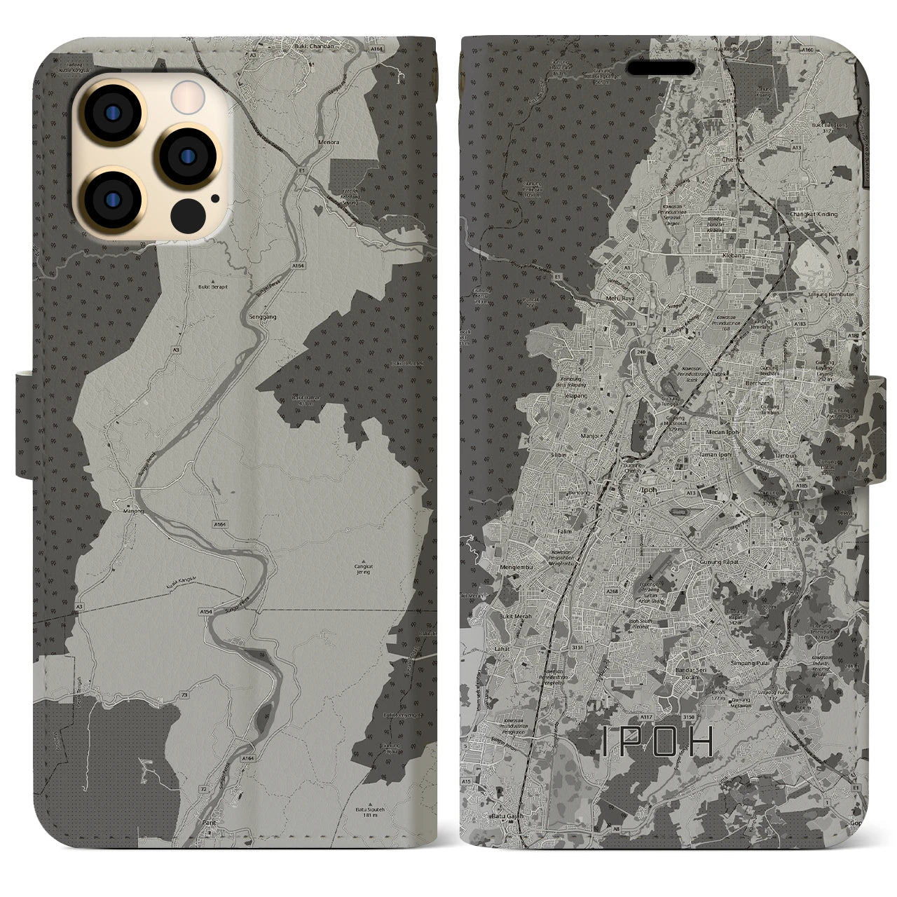 【イポー（マレーシア）】地図柄iPhoneケース（手帳タイプ）