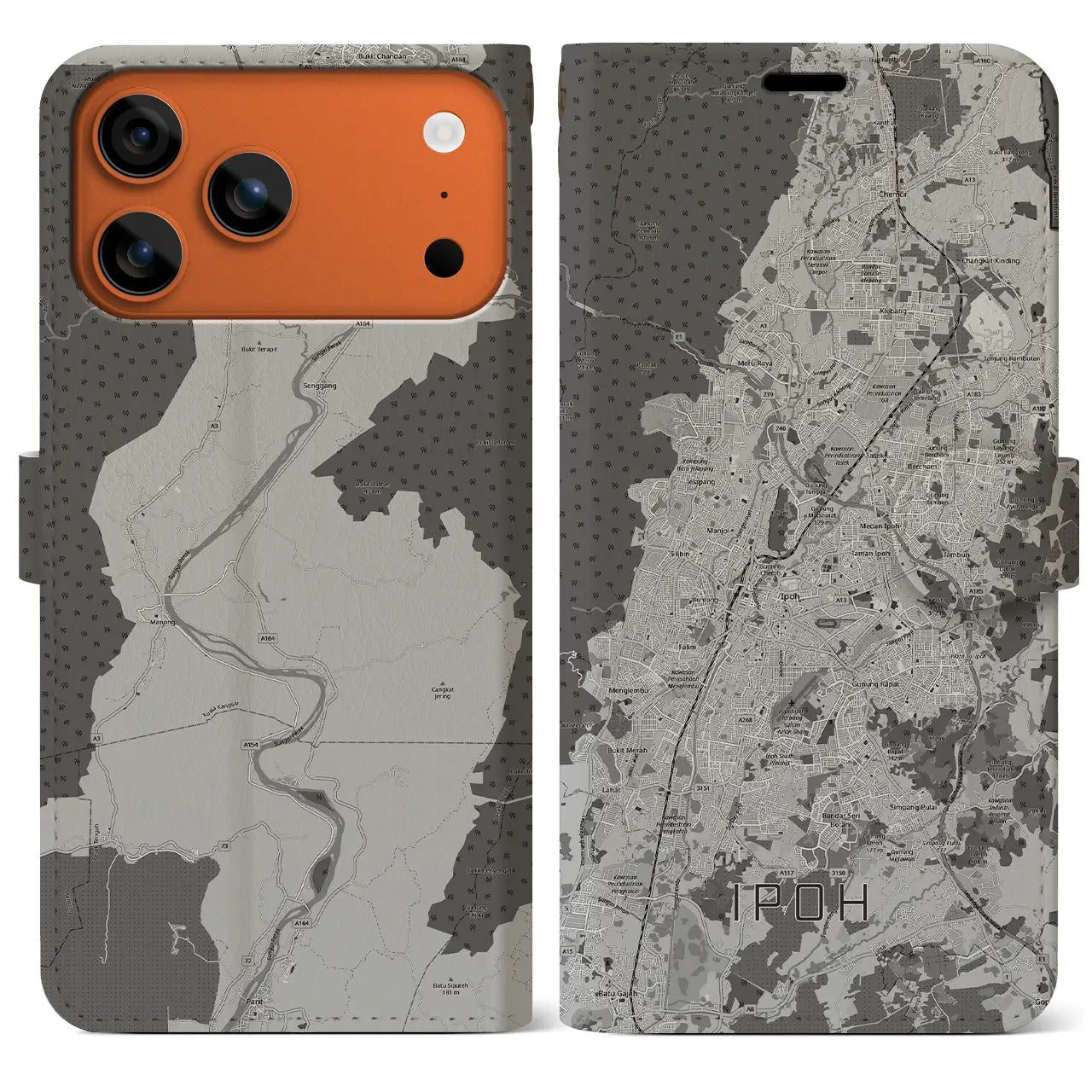 【イポー（マレーシア）】地図柄iPhoneケース（手帳タイプ）